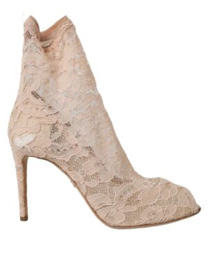 Dolce & Gabbana Beige Stretch Taormina Lace Boots Shoes