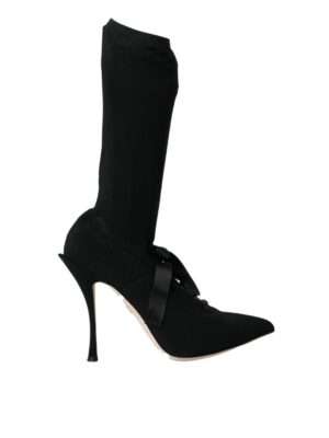 Dolce & Gabbana Black Stiletto Heels Mid Calf Boots Shoes