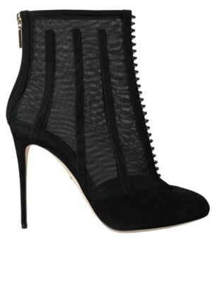 Dolce & Gabbana Black Mesh Stiletto Heels Ankle Boots Shoes