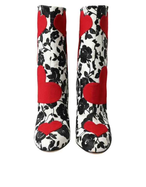 Dolce & Gabbana White Floral Hearts Leather High Boots Shoes - Image 2