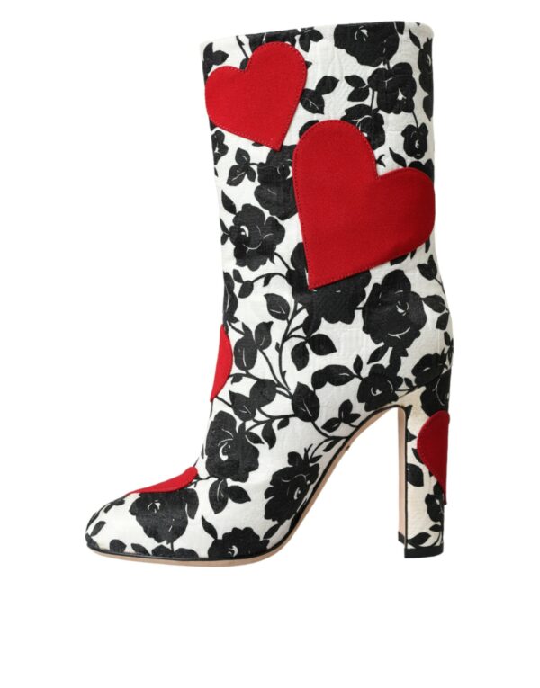 Dolce & Gabbana White Floral Hearts Leather High Boots Shoes - Image 5
