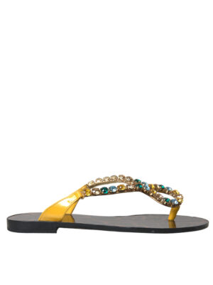 Dolce & Gabbana Mustard Crystal Calf Leather Beachwear Shoes
