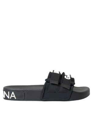 Dolce & Gabbana Black Neoprene Slides Flats Beachwear Shoes