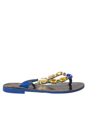Dolce & Gabbana Blue Crystal Calf Leather Beachwear Shoes