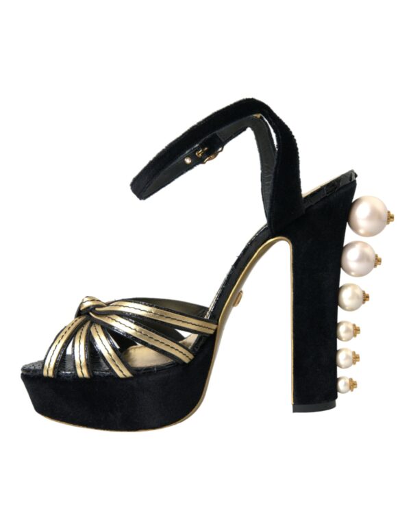 Dolce & Gabbana Black Gold Embellished Heels Sandals Shoes - Image 5