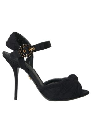 Dolce & Gabbana Black Suede Embellished Heels Sandals Shoes