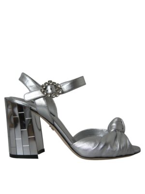 Dolce & Gabbana Silver Lambskin Leather Heels Sandals Shoes