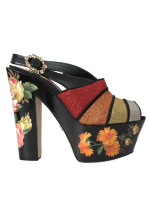 Dolce & Gabbana Multicolor Floral Crystal Platform Sandals Shoes