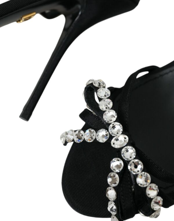 Dolce & Gabbana Black Viscose Crystal Bow Heels Sandals Shoes - Image 8