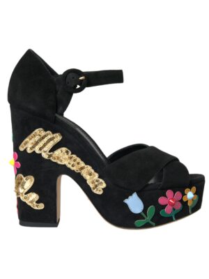 Dolce & Gabbana Black Suede Ankle Strap Heels Sandals Shoes