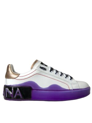 Dolce & Gabbana White Leather Portofino Low Top Sneakers Shoes