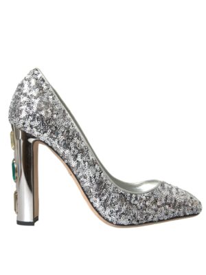 Dolce & Gabbana Silver Sequin Embellished Heels Pumps Shoes