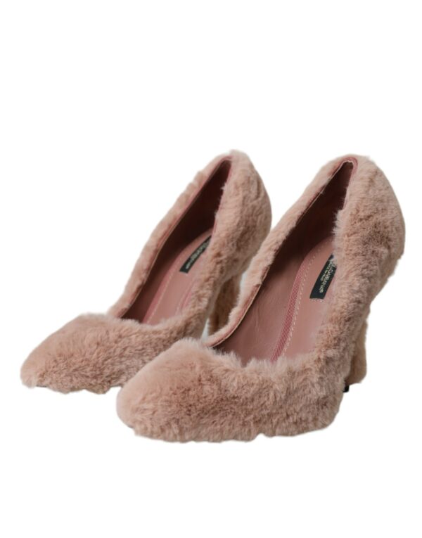 Dolce & Gabbana Light Pink Faux Fur Heels Pumps Shoes - Image 3