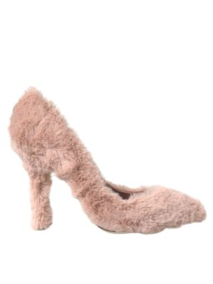 Dolce & Gabbana Light Pink Faux Fur Heels Pumps Shoes