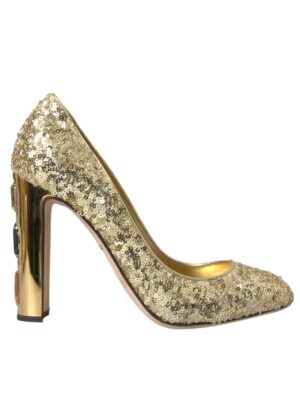 Dolce & Gabbana Gold Sequin Crystal Heels Pumps Shoes