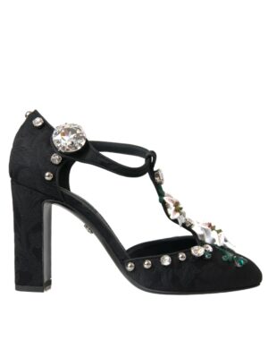 Dolce & Gabbana Black Lilies Crystal Heels Pumps Shoes
