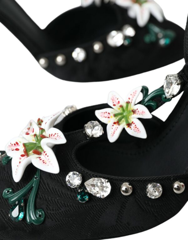 Dolce & Gabbana Black Lilies Crystal Heels Pumps Shoes - Image 8