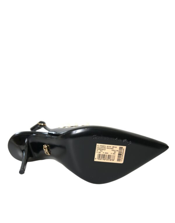 Dolce & Gabbana Black Leather Faux Pearl Heel Slingback Shoes - Image 6