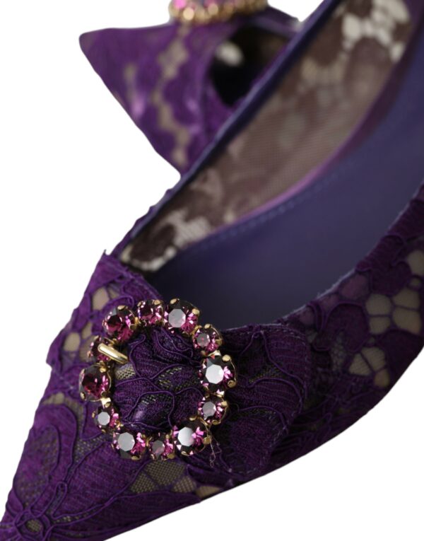 Dolce & Gabbana Purple Taormina Lace Crystal Loafers Shoes - Image 8