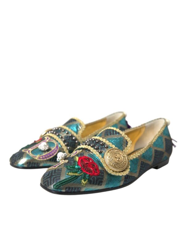 Dolce & Gabbana Multicolor Jacquard Embellished Loafers Shoes - Image 3