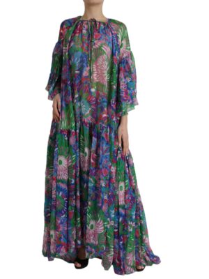 Dolce & Gabbana Multicolor Floral Silk Kaftan Maxi Dress