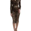Dolce & Gabbana Brown Leopard Print Bodycon V-neck Midi Dress - Image 2