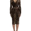 Dolce & Gabbana Brown Leopard Print Bodycon V-neck Midi Dress - Image 4