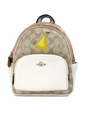COACH Mini Court Signature Pear Motif Shoulder Backpack Bookbag Bag Chalk Taffy