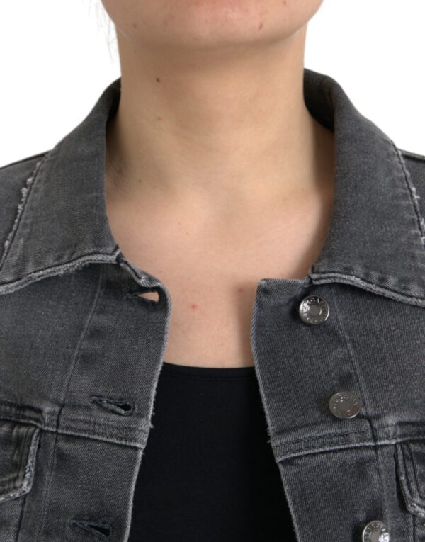 Dolce & Gabbana Dark Gray Cotton Stretch Cropped Denim Jacket - Image 5