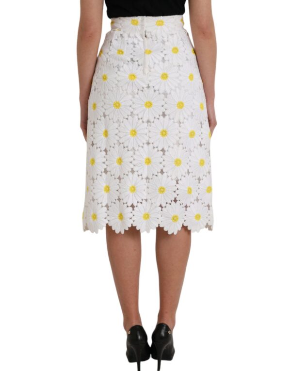 Dolce & Gabbana White Floral Pencil Straight Lace Skirt - Image 4