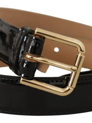 Dolce & Gabbana Black Leather Gold Metal Logo Engraved Buckle Belt