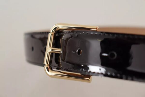 Dolce & Gabbana Black Leather Gold Metal Logo Engraved Buckle Belt - Image 4