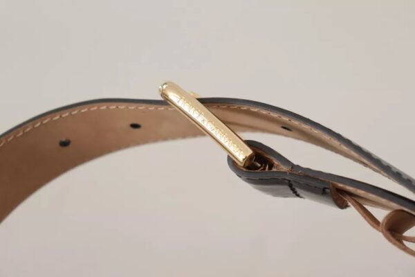 Dolce & Gabbana Black Leather Gold Metal Logo Engraved Buckle Belt - Image 6