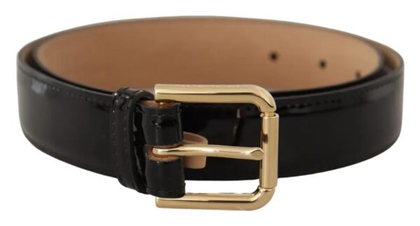Dolce & Gabbana Black Leather Gold Metal Logo Engraved Buckle Belt - Image 3