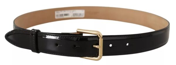 Dolce & Gabbana Black Leather Gold Metal Logo Engraved Buckle Belt - Image 2