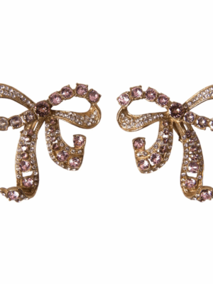 Dolce & Gabbana Gold Brass Pink Clear Crystal Bow Fiocchi Christmas