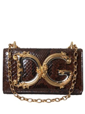 Dolce & Gabbana Brown Python Leather DG Girls Crossbody Phone Bag