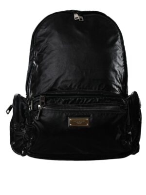 Dolce & Gabbana Black Patent Leather Logo Plaque Backpack Bag