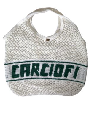 Dolce & Gabbana White Green Knitted Cotton Logo Shopping Tote Bag