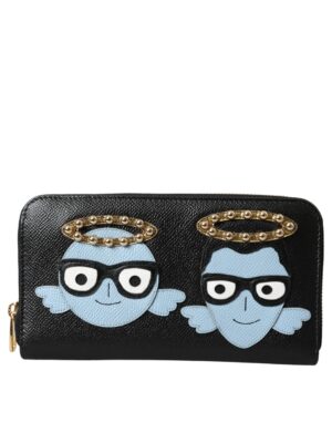 Dolce & Gabbana Black Blue Leather #DGFAMILY Zipper Continental Men Wallet