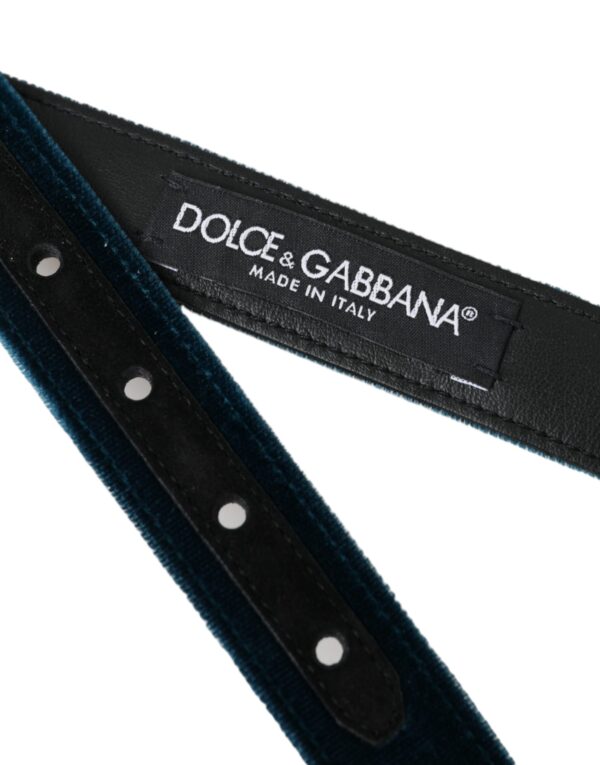 Dolce & Gabbana Blue Velvet Leather Silver Metal Buckle Belt - Image 5