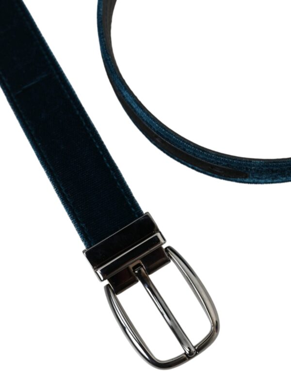 Dolce & Gabbana Blue Velvet Leather Silver Metal Buckle Belt - Image 6