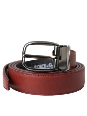 Dolce & Gabbana Brown Leather Silver Metal Buckle Belt Men