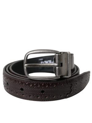 Dolce & Gabbana Dark Brown Perforated Leather Metal Buckle Belt Men