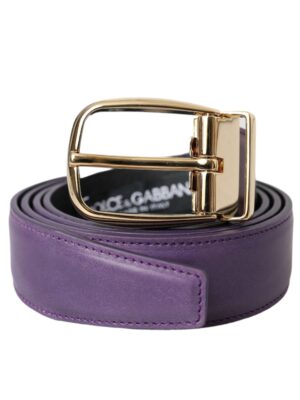 Dolce & Gabbana Purple Leather Gold Metal Buckle Belt Men