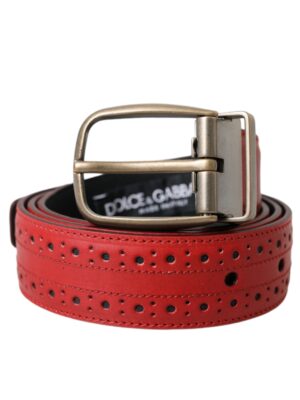 Dolce & Gabbana Red Perforated Leather Metal Buckle Belt Men