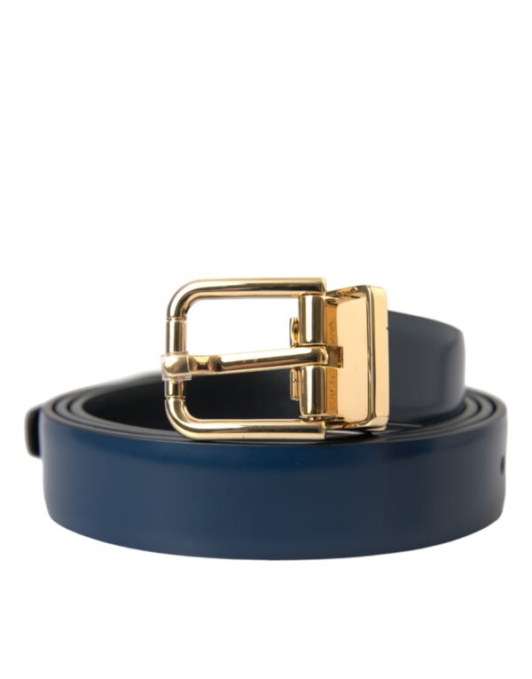 Dolce & Gabbana Blue Calf Leather Gold Metal Buckle Belt Men - Image 2