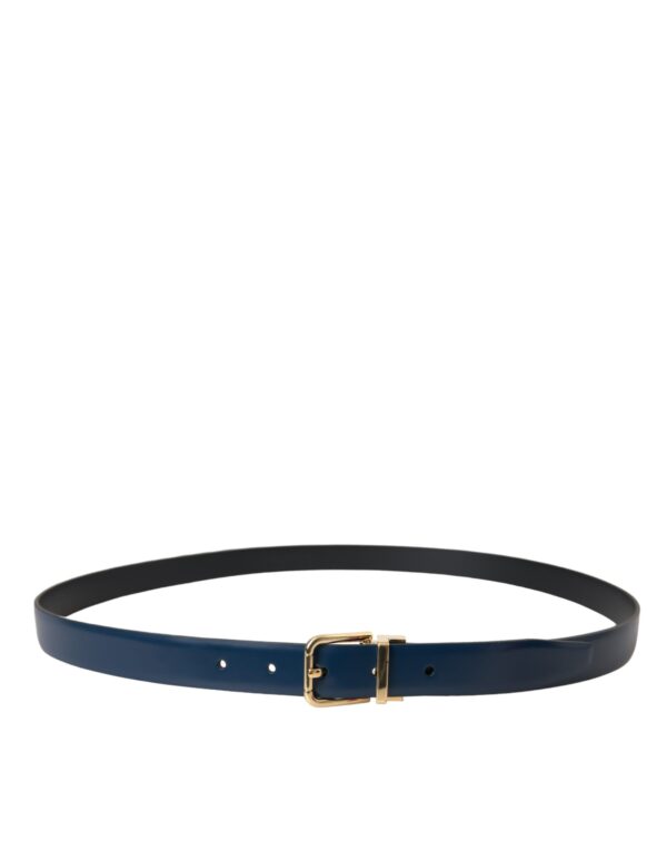 Dolce & Gabbana Blue Calf Leather Gold Metal Buckle Belt Men - Image 3