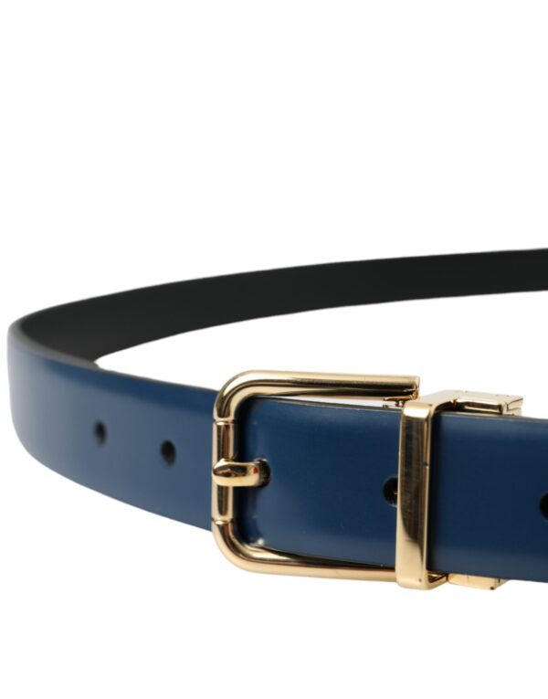 Dolce & Gabbana Blue Calf Leather Gold Metal Buckle Belt Men - Image 4
