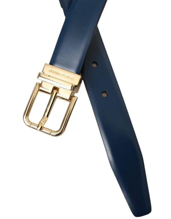 Dolce & Gabbana Blue Calf Leather Gold Metal Buckle Belt Men - Image 6